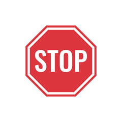 The stop sign has a red color and a word of a stop. The sign is isolated on a white background. Vector illustration eps 10.