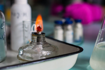 alcohol burner in the virology laboratory of the polyclinic
