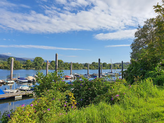 Dock for sport boats on river