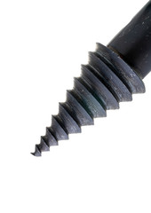 Photo of the splitter screw or cone splitter tip used in forestry to produce firewood. It is a cutting tool of very interesting shape. The photos show the hardness, power and sharpness of this woodwor