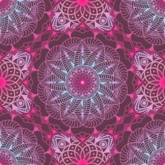 Hand drawn seamless pattern vector of colorful mandala with floral elements. Vintage mosaic for design tile, cards, invitations, wallpaper, wrapping paper. Ethnic, islam, arabic, indian, ottoman motif