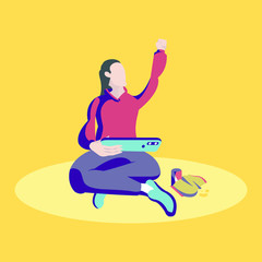 relax while holding the cellphone vector illustration