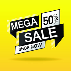Mega Sale banner template design, sale special offer. Vector illustration.