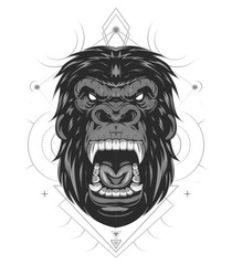 head evil ferocious gorilla shouts, mascot. KING KONG ILLUSTRATION