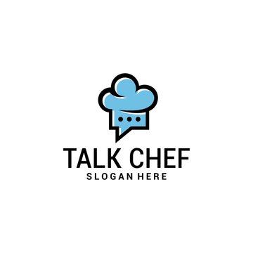 talk chef / hat kitchen talk / bubble chat icon vector line logo design graphic template