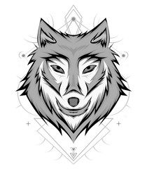 Ornamental Black Wolf. Illustration for textile prints, tattoo, web and graphic design