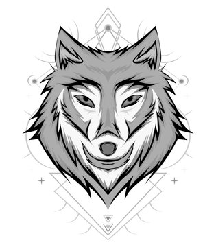 Ornamental Black Wolf. Illustration for textile prints, tattoo, web and graphic design