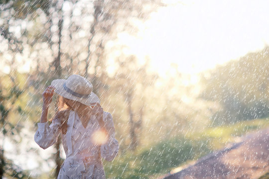 summer rain romance girl happiness / weather rain, summer mood, happy cheerful woman model © kichigin19