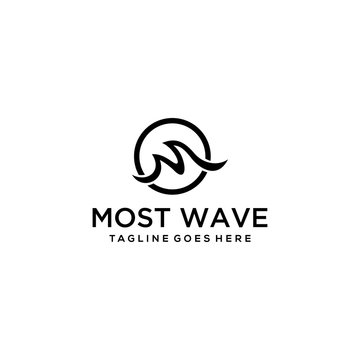 Creative luxury abstract sea water wave with M sign logo icon template