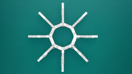 Gorgeous overhead shot of circular empty boat dock with calm water in Chicago Illinois