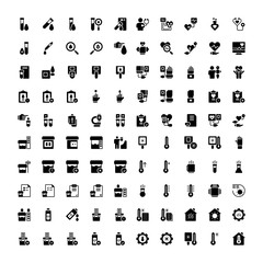 Set of 100 Standard Medical Test Healthy glyph style icon - vector