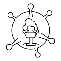 Virus and human with mask icon. Outline thin line flat illustration. Isolated on white background. 
