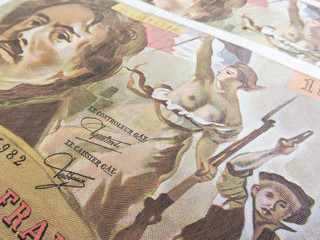 focus on Marianne over one hundred francs banknote