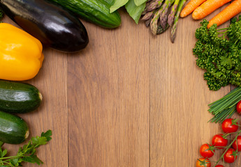 Fresh vegetables lie on the board