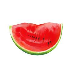A piece of juicy bright watermelon. Watercolor illustration isolated on a white background