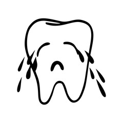 CRYING TOOTH ON A WHITE BACKGROUND