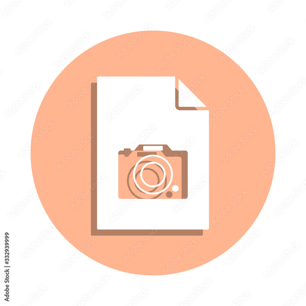 Poster camera on document badge icon. simple glyph, flat vector of file and documents icons for ui and ux, 