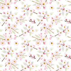 Apple blossom watercolor pattern white