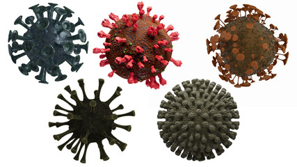 Isolated coronavirus bacteria 3D rendering in front of white background.