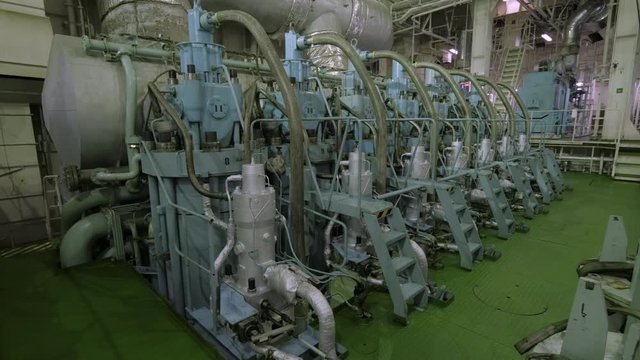 Marine diesel in engine room of shiip