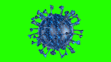 Corona COVID-19 Alert SOS on green screen. Pandemic bacteria pathogen medical health risk, immunology, virology, epidemiology concept. Microscope virus cell. 3D illustration