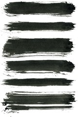 Obraz premium Brush paint strokes. Texture brushes and modern grunge brush lines. Ink brush artistic design element for frame design. Isolated elements set. Rough smears and stains