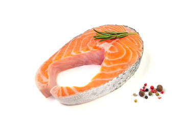 Fillet of salmon with rosemary isolated on white background