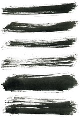 Brush paint strokes. Texture brushes and modern grunge brush lines. Ink brush artistic design element for frame design. Isolated elements set. Rough smears and stains