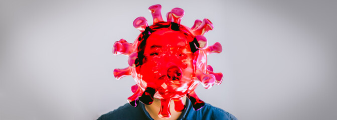 Covid-19 Coronvavirus.Infected man self quarantine 14 day at home.Sickness asian man coughing with...
