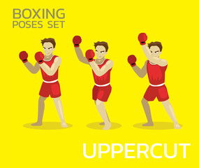 Uppercut Manga Boxing Poses Set Man Cartoon Vector Illustration