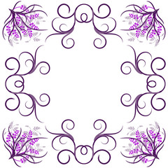 frame with floral patterns, swirls of lilac and purple