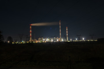 Nightshot of the coal-fired power station Dolna Odra