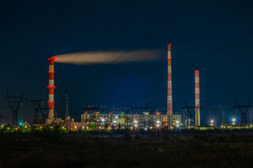 Nightshot of the coal-fired power station Dolna Odra