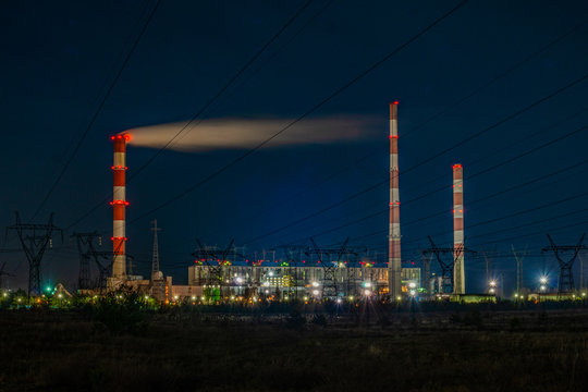 Nightshot of the coal-fired power station Dolna Odra