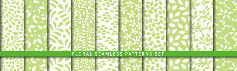 Floral seamless pattern set. Vector background. 植物のパターンセット