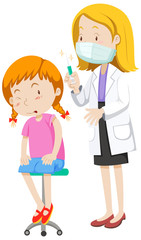 Poster design for coronavirus theme with girl getting vaccine