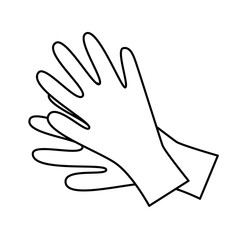 Line medicine icon of protective medical latex blue gloves isolated on white background. Minimalistic design element. Vector illustration.