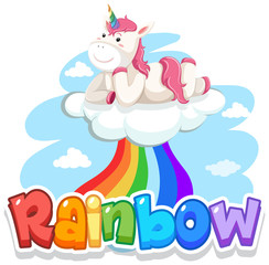 Obraz na płótnie Canvas Font design for word rainbow with rainbow in the sky background