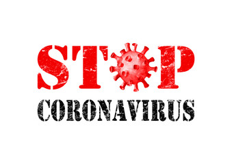 Red and black sign Stop Coronavirus isolated on white background. Dangerous respiratory corona virus
