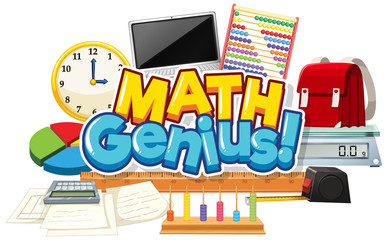 Font design for word math genius with school items