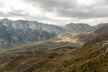 Breathtaking landscape of mountain ranges. Majestic stone hills. Background
