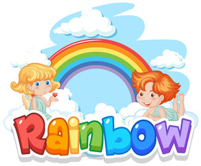 Font design for word rainbow with rainbow in the sky background