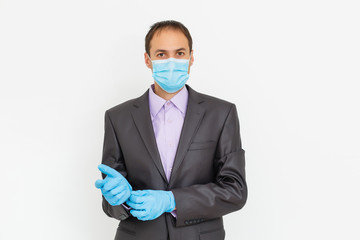 businessman in protective mask and gloves