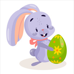 Vector flat rabbit with easter egg. Stock vector easter bunny with egg isolated on white background.