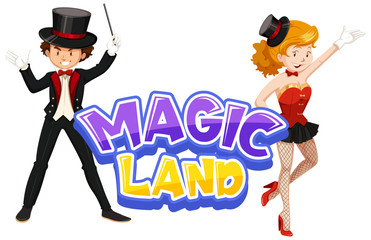 Font design for word magic land with two magicians