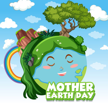 Poster design for mother earth day with happy earth in background