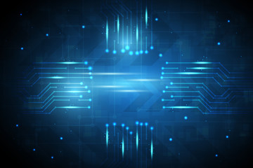 Abstract technology background with glowing circuit and sparkle effect.