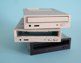 Old disassembled computer DVD drive for recycle
