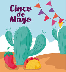 label cinco de mayo with desert cactus