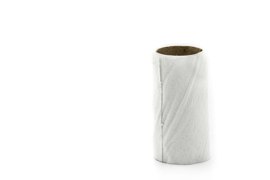 Empty toilet paper rolls isolated on white background. Copy space